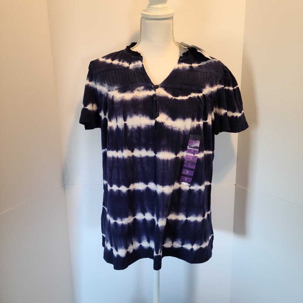 GLORIA VANDERBILT TIE DYE HENLEY DRESS BLUES - 100% COTTON-SMALL- BOHO-BEACHY